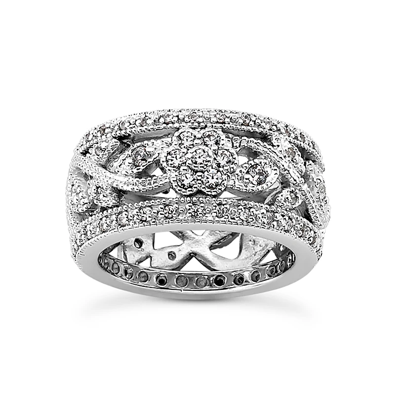 18K White Gold Floral Design 0.67 Carat Diamond Eternity Band 3 18K White Gold Floral Design 0.67 Carat Diamond Eternity Band