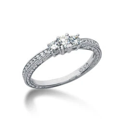 Ultra Thin 18K White Gold Diamond Three Stones Engagement Ring 0.29ct