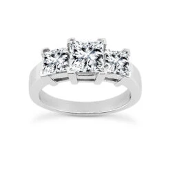 Thin 18K White Gold Diamond Three Stones Engagement Ring 0.80ct 3.5mm