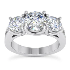 Thin 18K White Gold Diamond Three Stones Engagement Ring 0.98ct