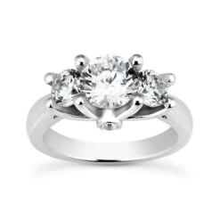 Thin 18K White Gold Diamond Three Stones Engagement Ring 1.04ct