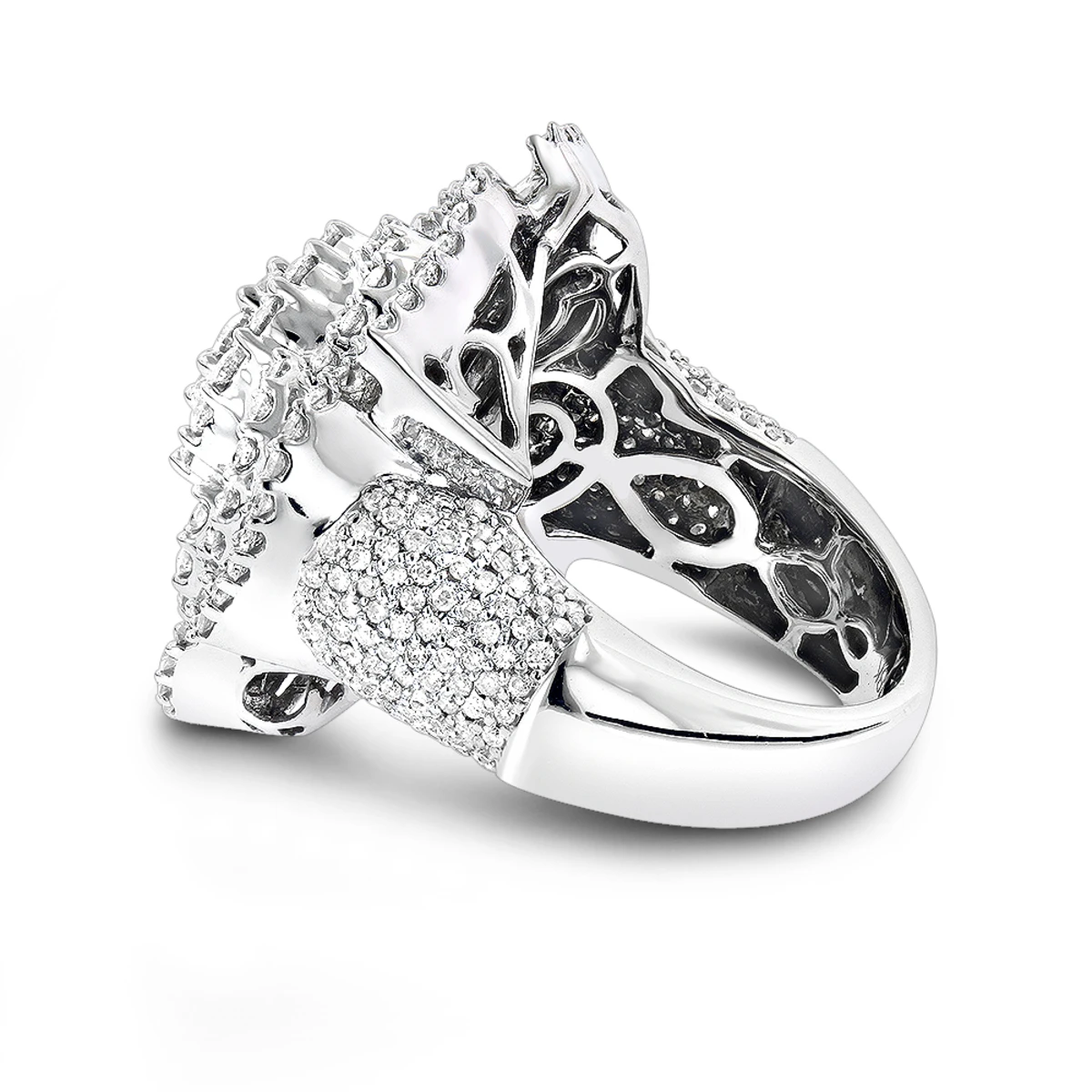 18K White Gold Statement Flower Diamond Engagement Ring LUCCELLO 3.25ct 6 18K White Gold Statement Flower Diamond Engagement Ring LUCCELLO 3.25ct - Image 4