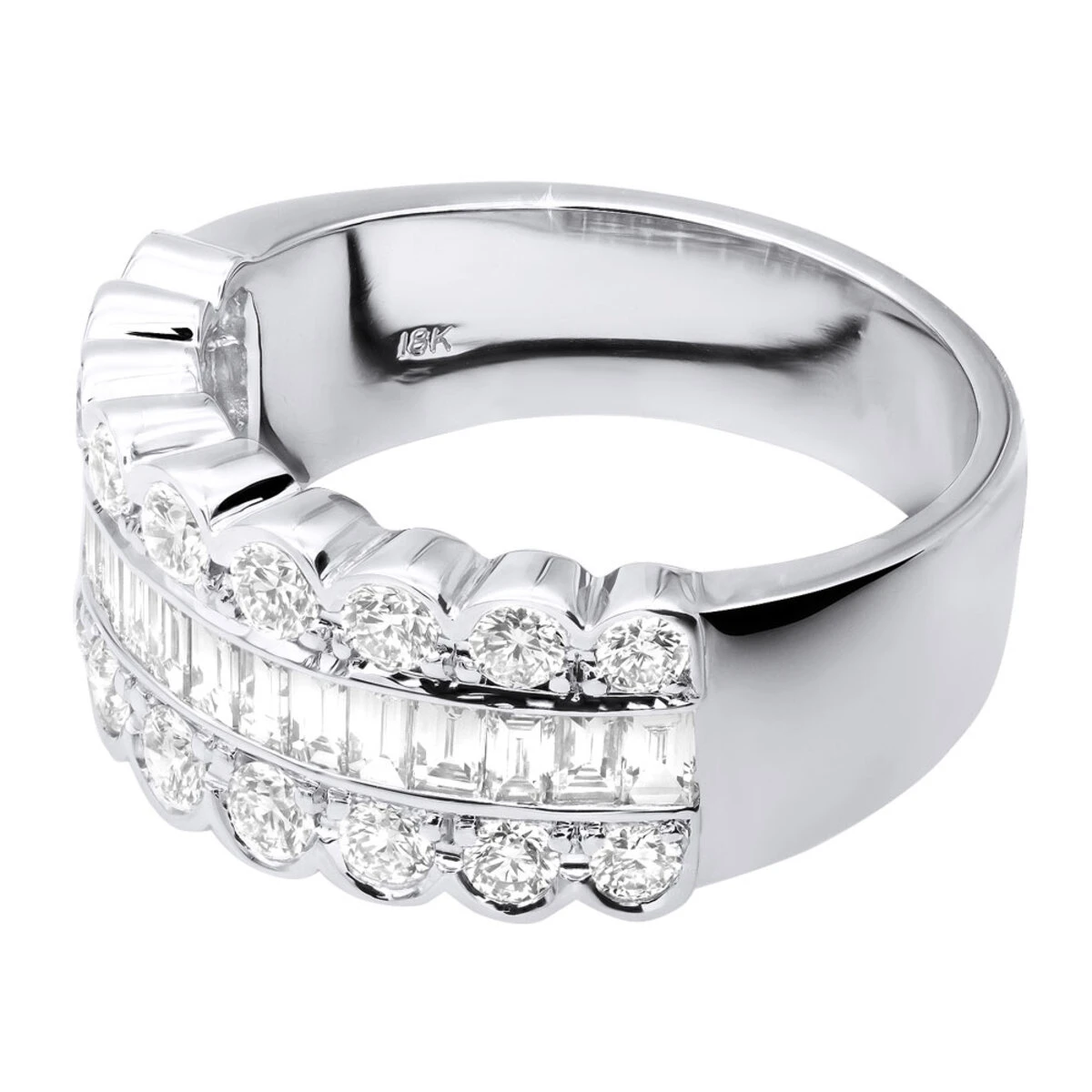 18K White Gold Ladies Diamond Ring 3.2ct Unique Wedding Band Round Baguette Diamonds 5 18K White Gold Ladies Diamond Ring 3.2ct Unique Wedding Band Round Baguette Diamonds - Image 3