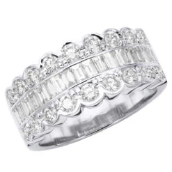 18K White Gold Ladies Diamond Ring 3.2ct Unique Wedding Band Round Baguette Diamonds