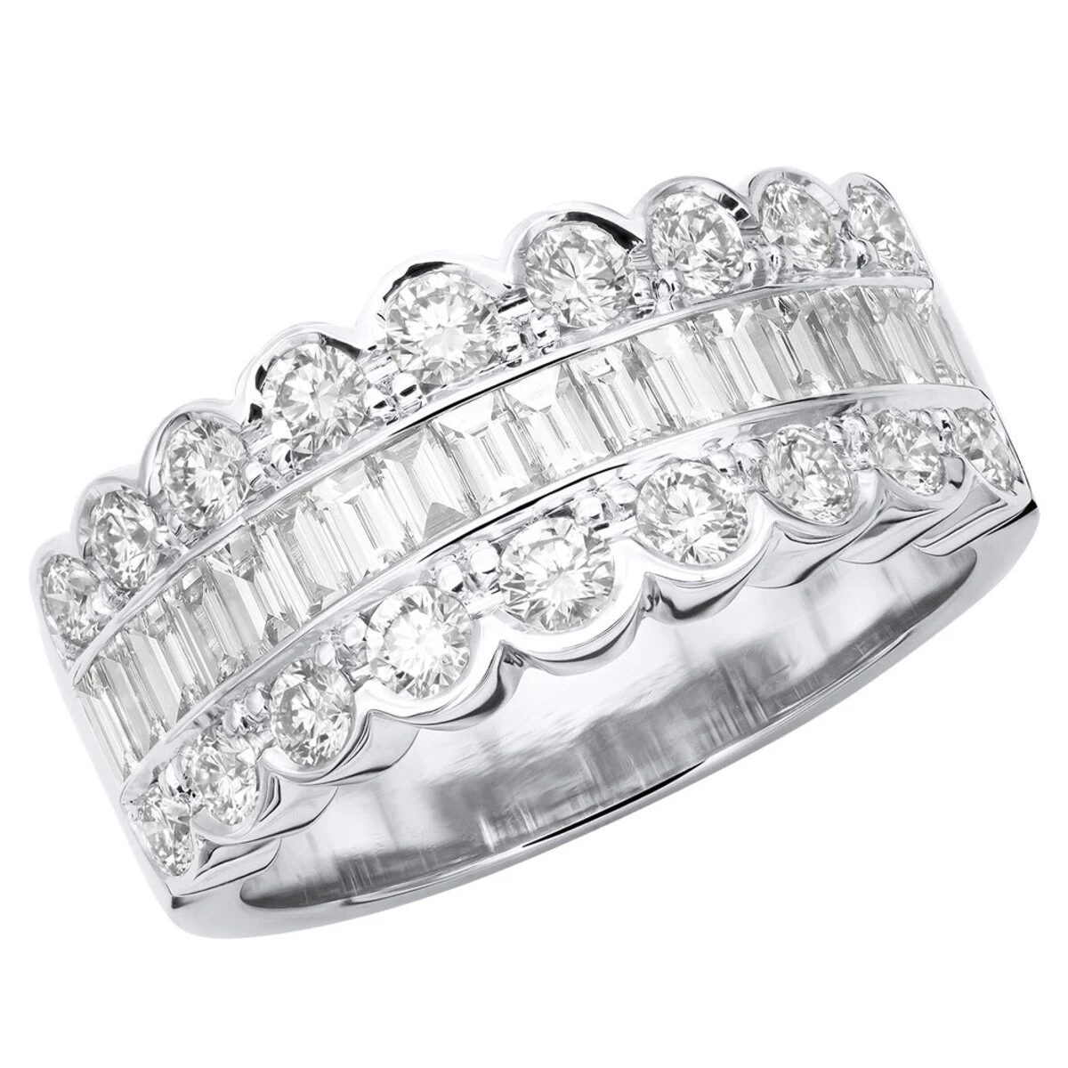 18K White Gold Ladies Diamond Ring 3.2ct Unique Wedding Band Round Baguette Diamonds 3 18K White Gold Ladies Diamond Ring 3.2ct Unique Wedding Band Round Baguette Diamonds