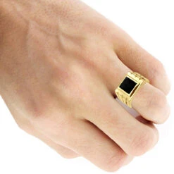 18K Yellow Gold Men's Black Onyx Ring 14.4mm -H'Hen Sale Store 18k gold mens black onyx ring p 31960 bod