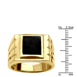 18K Yellow Gold Men's Black Onyx Ring 14.4mm -H'Hen Sale Store 18k gold mens black onyx ring p 31960 ruler