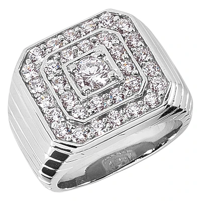 18K White Gold Men's Diamond Ring 1.31ct 3 18K White Gold Men's Diamond Ring 1.31ct