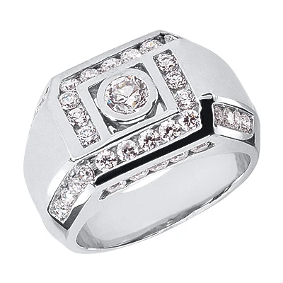 18K White Gold Men's Diamond Ring 1.98ct 3 18K White Gold Men's Diamond Ring 1.98ct