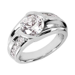 18K White Gold 3 Carat Men's Diamond Ring G/VS Round Diamonds