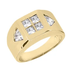 18K White Gold Men's Princess & Trillion Diamonds Ring 1.38ct -H'Hen Sale Store 18k gold mens princess trillion diamonds ring 138ct p 31673 yellow 20220426