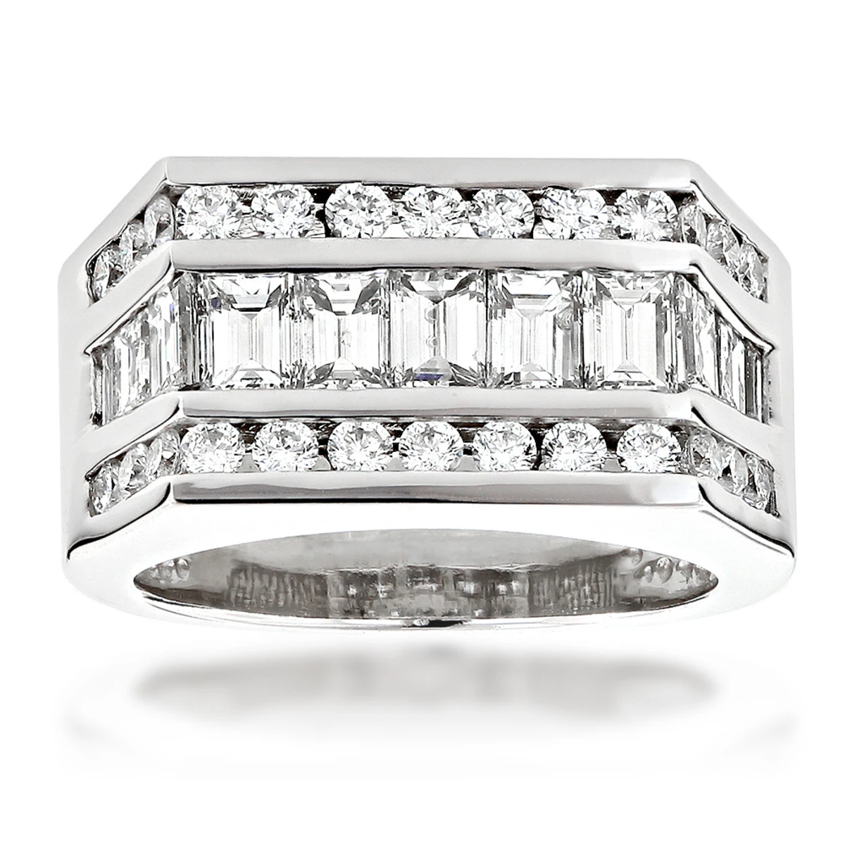 18K White Gold Men's Round & Baguette Diamonds Ring 2.43ct 4 18K White Gold Men's Round & Baguette Diamonds Ring 2.43ct - Image 2
