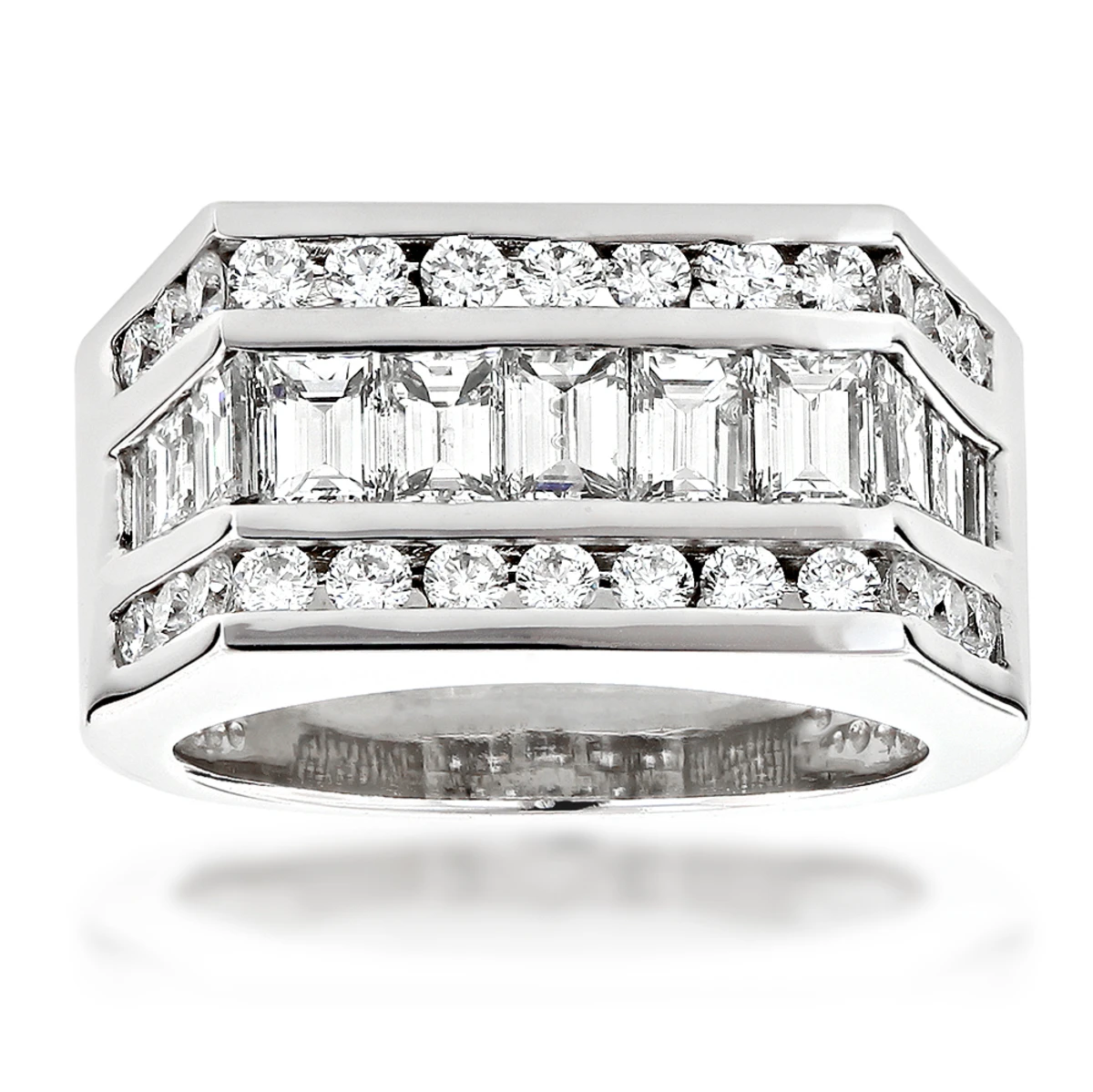18K White Gold Men's Round & Baguette Diamonds Ring 2.43ct 3 18K White Gold Men's Round & Baguette Diamonds Ring 2.43ct