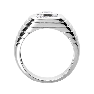 18K White Gold Men's Round & Emerald Diamonds Ring 0.71ct 5 18K White Gold Men's Round & Emerald Diamonds Ring 0.71ct - Image 3