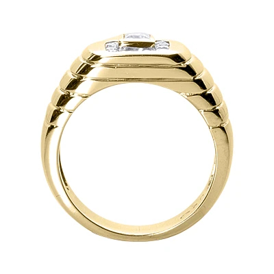 18K White Gold Men's Round & Emerald Diamonds Ring 0.71ct 6 18K White Gold Men's Round & Emerald Diamonds Ring 0.71ct - Image 4