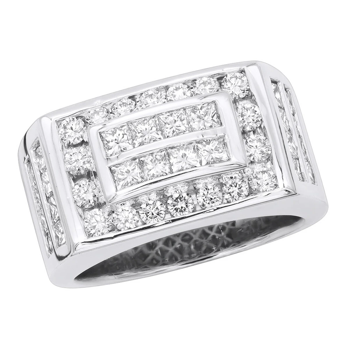 18K White Gold Men's Round & Princess Diamonds Ring 2.66ct 3 18K White Gold Men's Round & Princess Diamonds Ring 2.66ct