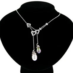 18K White Gold Pearl And Diamond Necklace Hearts 0.84ct -H'Hen Sale Store 18k gold pearl and diamond necklace hearts 084ct p 5782 bodwh