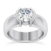 Designer 18K White Gold Engagement Ring With Bezel Set Round Diamond 0.75ct