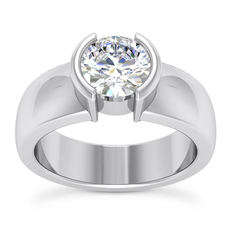 Designer 18K White Gold Engagement Ring With Bezel Set Round Diamond 0.75ct 3 Designer 18K White Gold Engagement Ring With Bezel Set Round Diamond 0.75ct