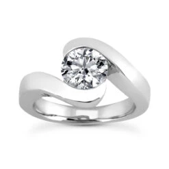 18K White Gold Round Diamond Engagement Ring 0.75ct 9.3mm