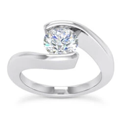 18K White Gold Round Diamond Engagement Ring 0.75ct 1.6mm