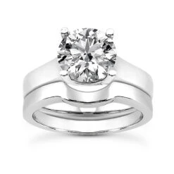 18K White Gold Round Diamond Engagement Ring Set 0.75ct Band: 2.5mm, Eng.: 3.7mm