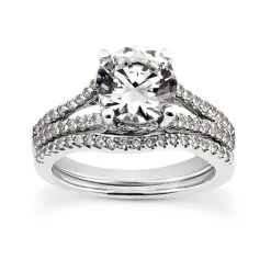 18K White Gold Round Diamond Engagement Ring Set 1.20ct Band: 1.5mm, Eng.: 2.6mm