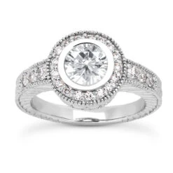 18K White Gold Round Diamond Engagement Ring Set 1.24ct Band: 3.10mm, Eng.: 3.80mm -H'Hen Sale Store 18k gold round diamond engagement ring set 124ct p 29887 back white