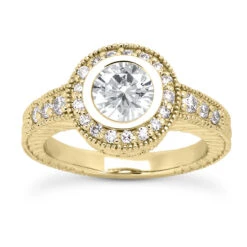 18K White Gold Round Diamond Engagement Ring Set 1.24ct Band: 3.10mm, Eng.: 3.80mm -H'Hen Sale Store 18k gold round diamond engagement ring set 124ct p 29887 back yellow