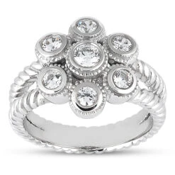 18K White Gold Round Diamond Ladies Ring 0.57ct 6.7mm