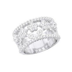 18K White Gold Round Diamond Ladies Ring 0.82ct 12.8mm