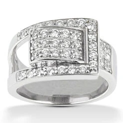 18K White Gold Round Diamond Ladies Ring 1ct 12.2mm