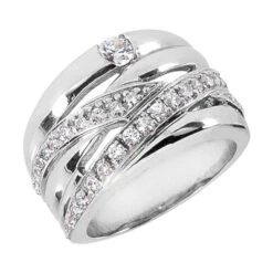 18K White Gold Round Diamond Right Hand Ladies Ring 0.57ct