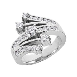 18K White Gold Round Diamond Right Hand Women's Ring 0.93ct