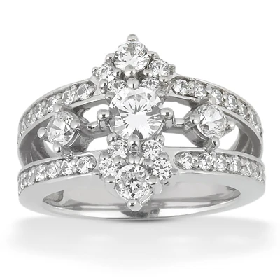 18K White Gold Round Diamond Right Hand Women's Ring 1ct 3 18K White Gold Round Diamond Right Hand Women's Ring 1ct