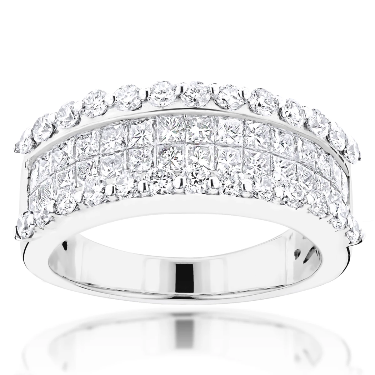 18K White Gold Round Princess Diamond Band 2.28ct 3 18K White Gold Round Princess Diamond Band 2.28ct
