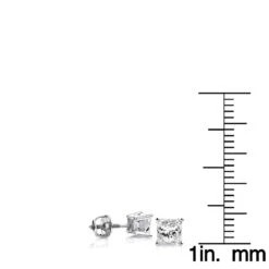 18K White Gold Solitaire Princess Cut Diamond Stud Earrings 0.75ct -H'Hen Sale Store 18k gold solitaire princess cut diamond stud earrings 075ct ruler