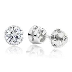 18K White Gold Solitaire Round Diamond Bezel Stud Earrings 0.33ct
