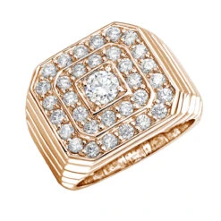 18K Rose Gold Men's Square Shape Diamond Engagement Ring 2.1ct VS Diamonds