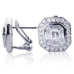 18K White Gold Unique Designer Diamond Earrings Studs 2.04ct By Luccello