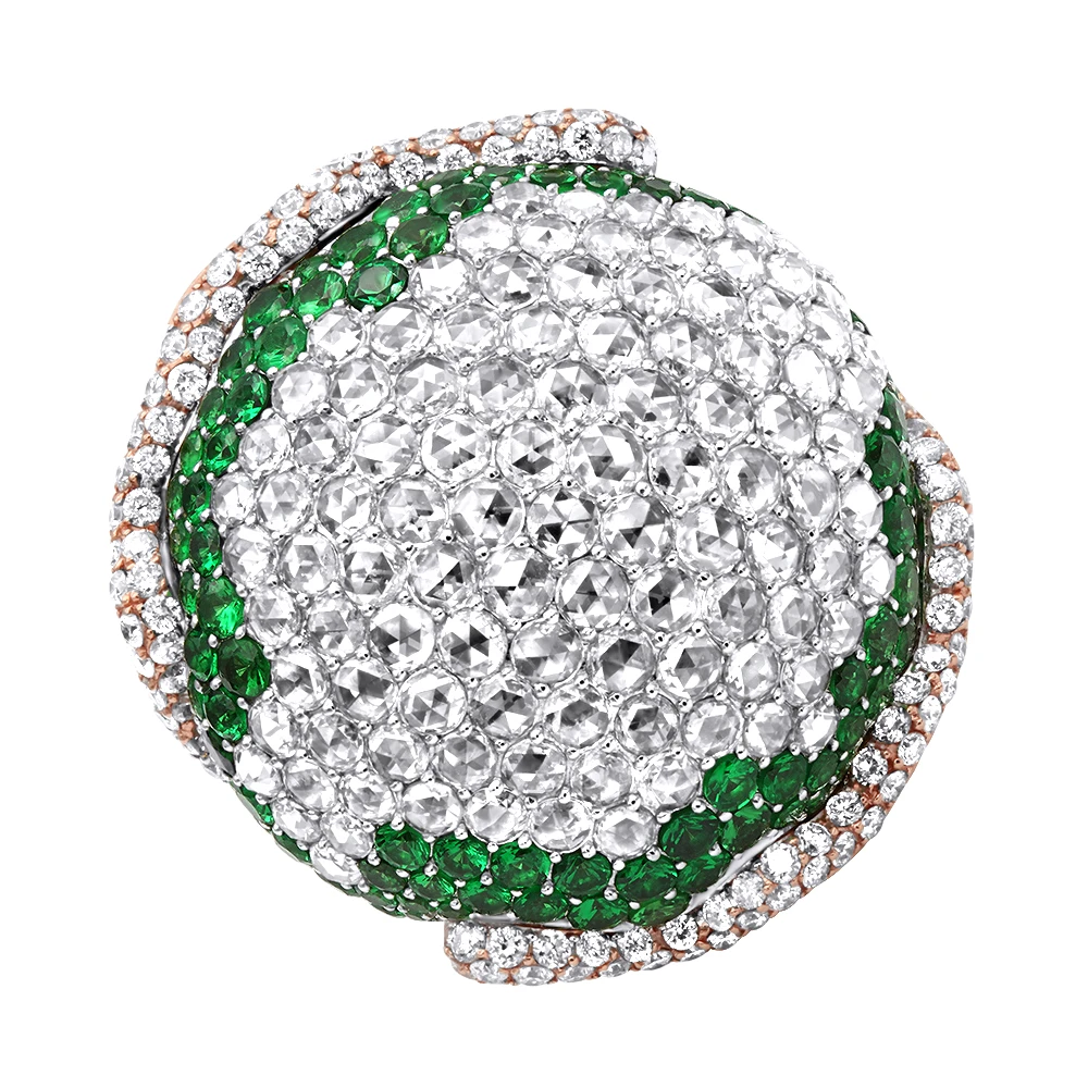 18K Yellow Gold Womens Statement Ring Unique 11 Carat Diamond Emerald Ladies Ring 5 18K Yellow Gold Womens Statement Ring Unique 11 Carat Diamond Emerald Ladies Ring - Image 3