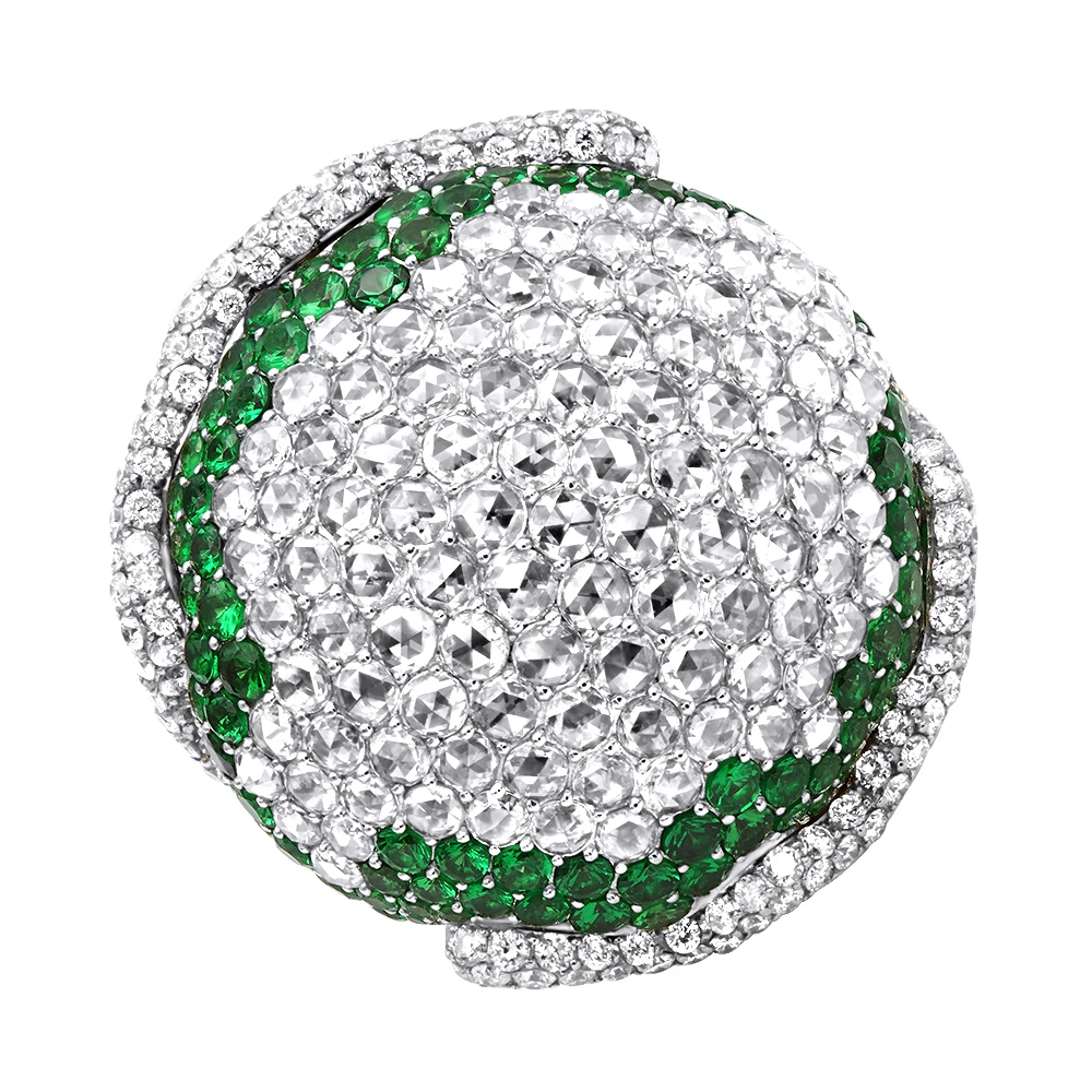 18K Yellow Gold Womens Statement Ring Unique 11 Carat Diamond Emerald Ladies Ring 4 18K Yellow Gold Womens Statement Ring Unique 11 Carat Diamond Emerald Ladies Ring - Image 2