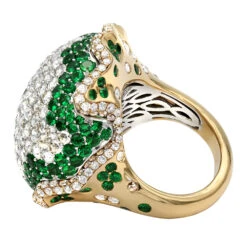 18K Yellow Gold Womens Statement Ring Unique 11 Carat Diamond Emerald Ladies Ring 11 18K Yellow Gold Womens Statement Ring Unique 11 Carat Diamond Emerald Ladies Ring -H'Hen Sale Store 18k gold womens statement ring unique 11 carat diamond and emerald ladies ring back yellow
