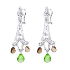 18K White Gold Peridot Diamond Chandelier Earrings 0.99ct -H'Hen Sale Store 18k peridot diamond chandelier earrings 099ct p 22369 back white