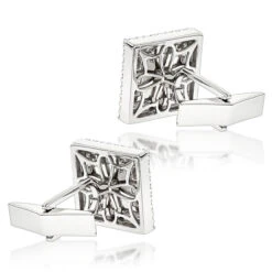 18K White Gold Round & Princess Diamond Designer Cufflinks 4.59ct -H'Hen Sale Store 18k round princess diamond designer cufflinks 459ct p 6028 backwh