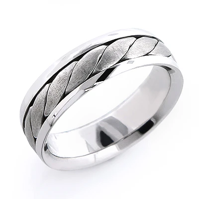 Solid 18K White Gold Men's Woven Wedding Band 3 Solid 18K White Gold Men's Woven Wedding Band