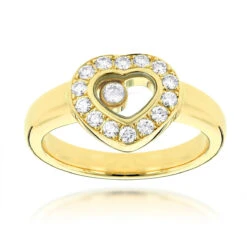 18K Yellow Gold Chopard Floating Happy Diamonds Heart Ring For Women 0.29ct