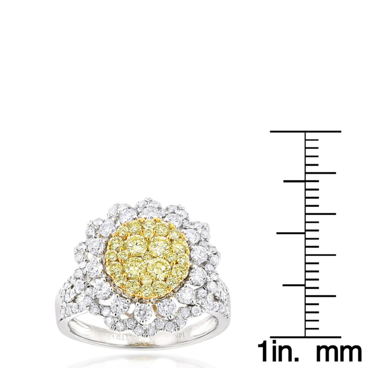 2 Carat 14K White Gold White And Yellow Diamonds Flower Ladies Ring By Luxurman 8 2 Carat 14K White Gold White And Yellow Diamonds Flower Ladies Ring By Luxurman - Image 6