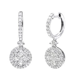 2 Carat Dangling Round Diamond Drop Earrings For Women By Luxurman 14K White Gold