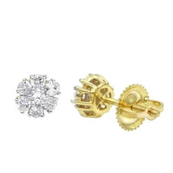 2 Carat Look 14K Yellow Gold Cluster Diamond Stud Earrings For Women 1/2ct By Luxurman